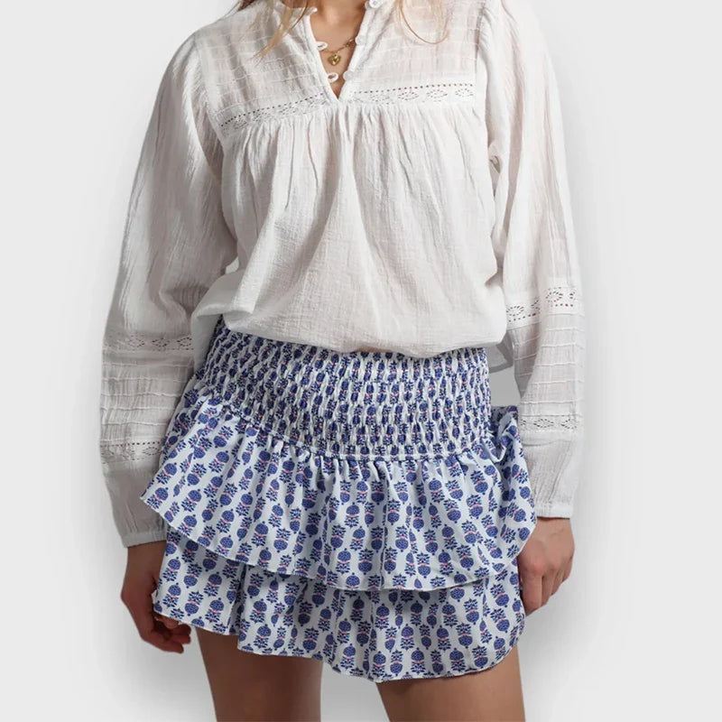 Mini Skirts- Women Layered Ruffled Mini Skirt – A Must-Have Bohemian Piece- Pink Blue- IndioGear.com