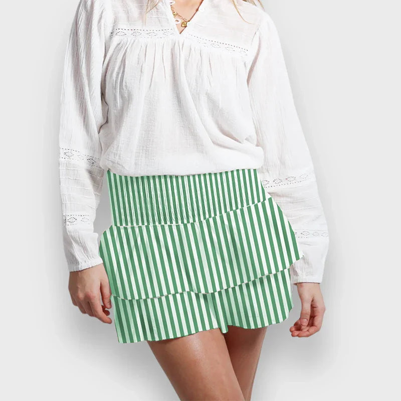 Mini Skirts- Women Layered Ruffled Mini Skirt – A Must-Have Bohemian Piece- Green- IndioGear.com