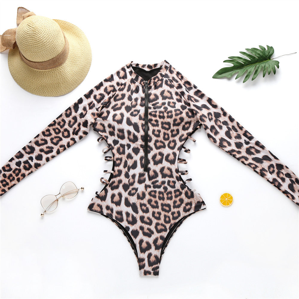 Monokini Swimwears- Leopard Print Protective One-Piece Swimwear Rash Guard for Women- - IndioGear