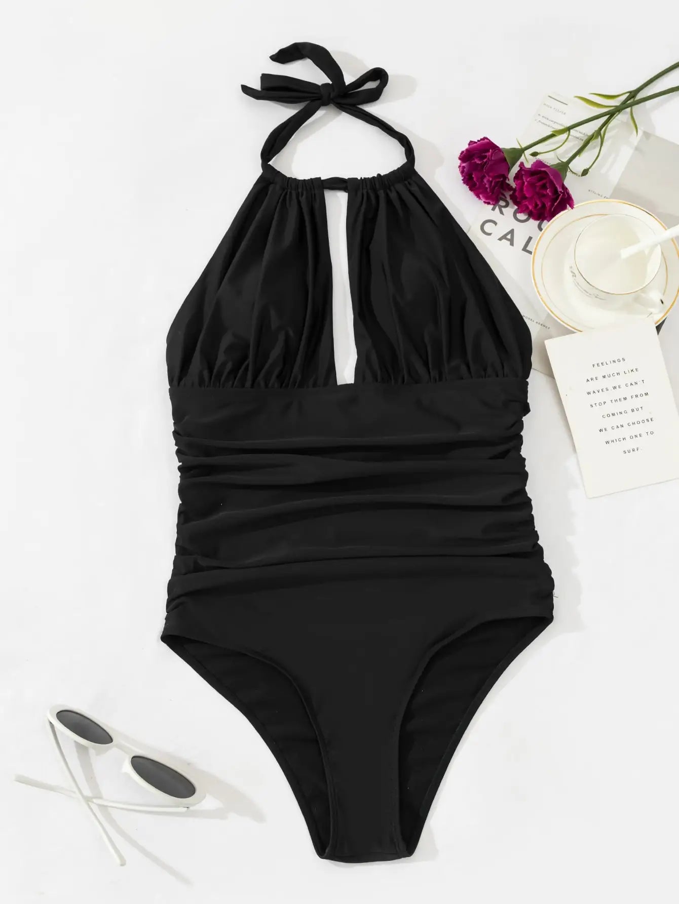 Monokini Swimwears- Pool Party Ruched Monokini-suit- Black- IndioGear Women Clothing