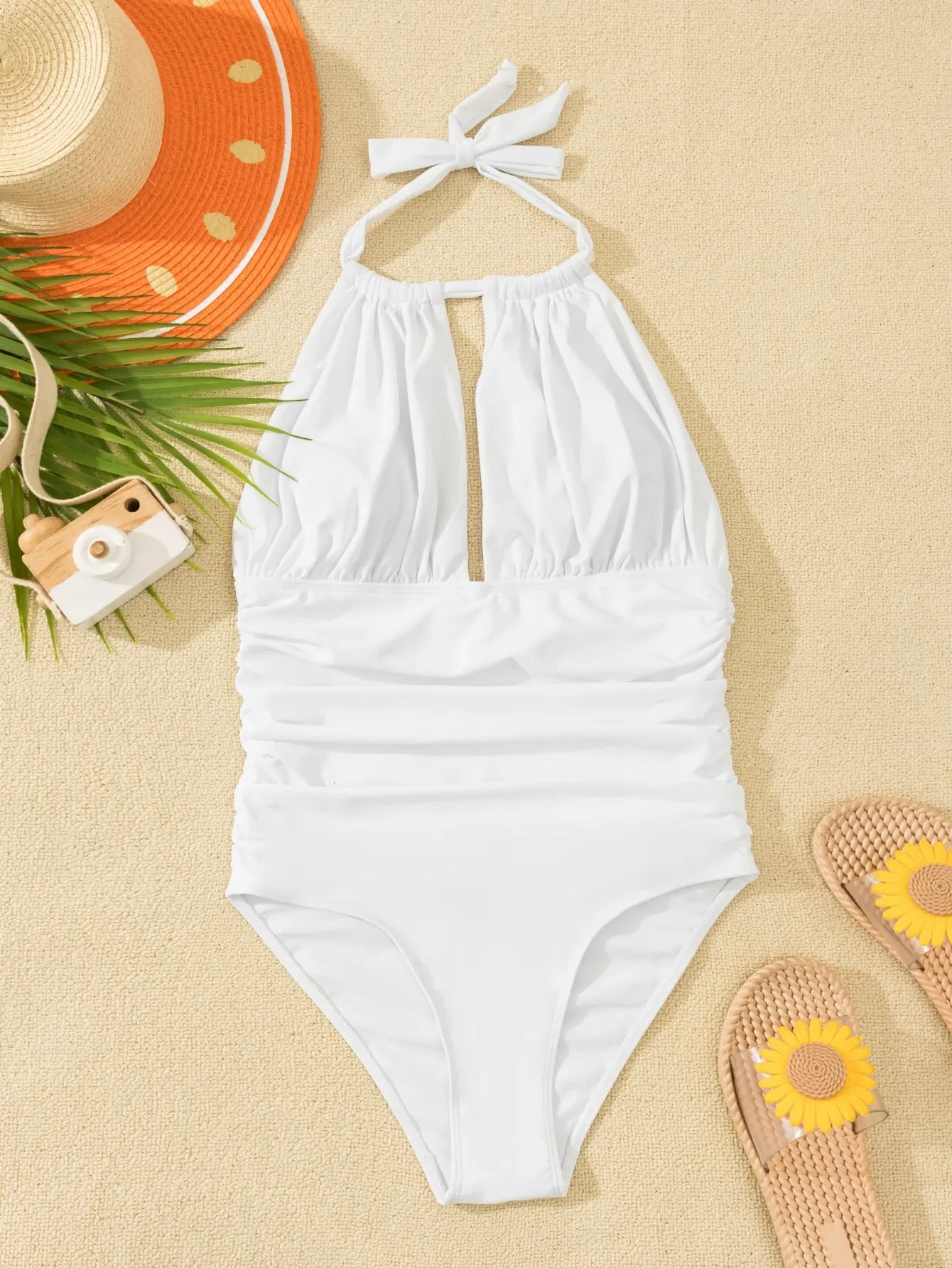 Monokini Swimwears- Pool Party Ruched Monokini-suit- White- IndioGear Women Clothing