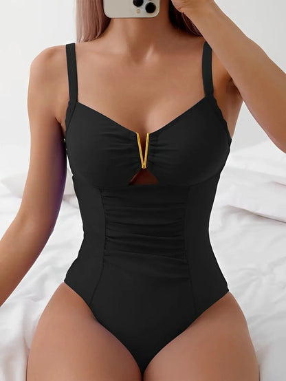 Monokini Swimwears- Sun-Siren Ruched Monokini- Black- IndioGear Women Clothing