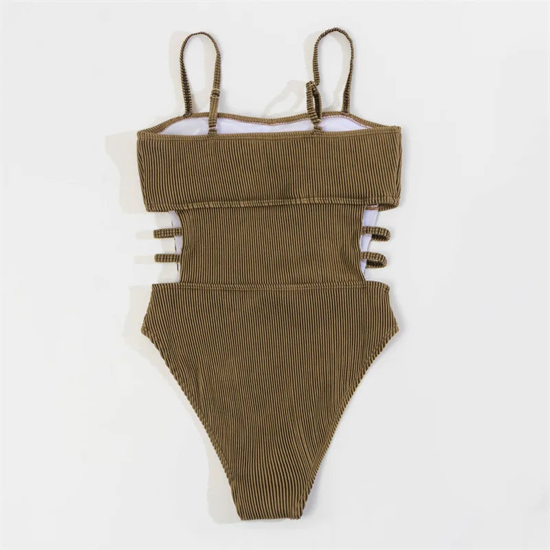 Monokini Swimwears- Trendy Ribbed Cut-Out Monokini for Beach & Pool- - IndioGear Women Clothing