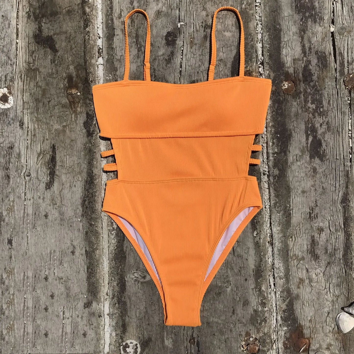 Monokini Swimwears- Trendy Ribbed Cut-Out Monokini for Beach & Pool- Orange- IndioGear Women Clothing