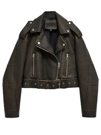 Moto Jackets- Edge Faux Leather Biker Jacket for Mild Winter- Dark Green- IndioGear.com