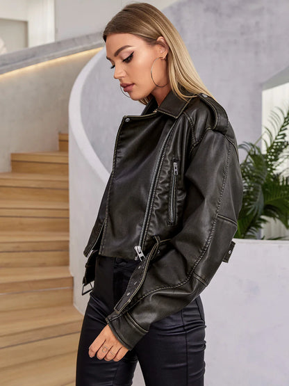 Moto Jackets- Edge Faux Leather Biker Jacket for Mild Winter- - IndioGear.com