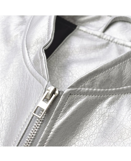 Moto Jackets- Metallic Bomber Silver Pilot Jacket- - IndioGear.com