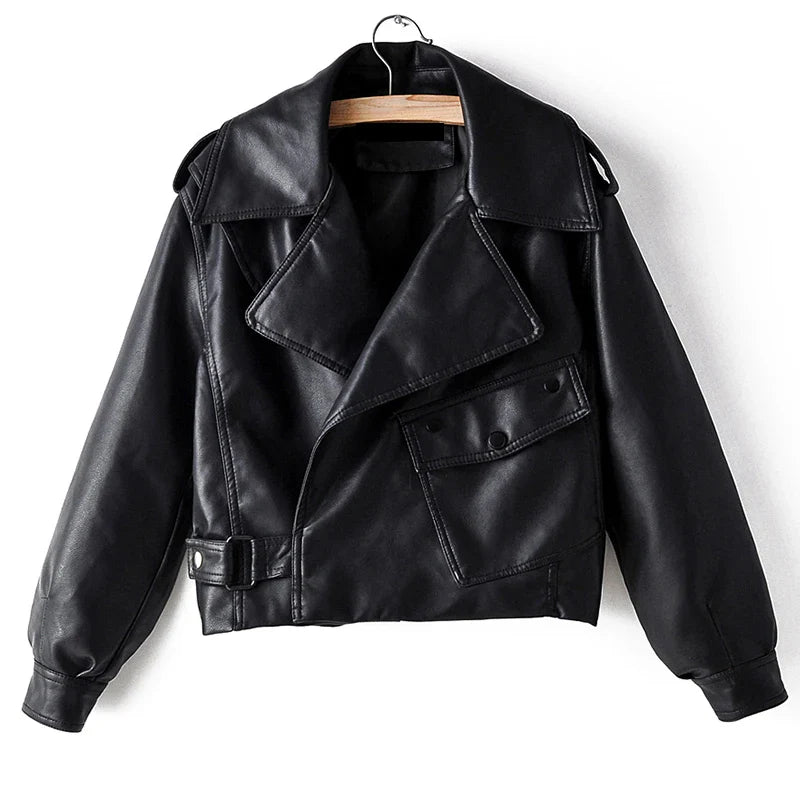 Moto Jackets- Must-Have Cropped Biker Leather Jacket for Women- black- IndioGear.com