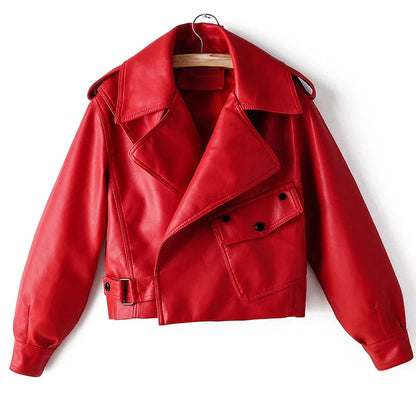 Moto Jackets- Must-Have Cropped Biker Leather Jacket for Women- Red- IndioGear.com