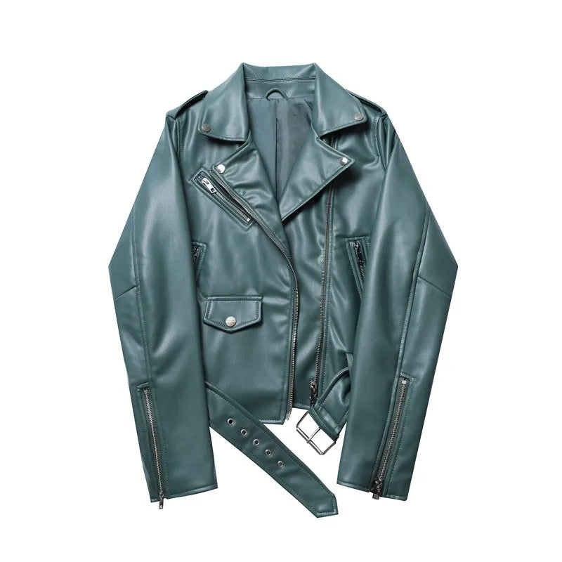 Moto Jackets- Women Faux Leather Biker Jacket- Light green- IndioGear.com