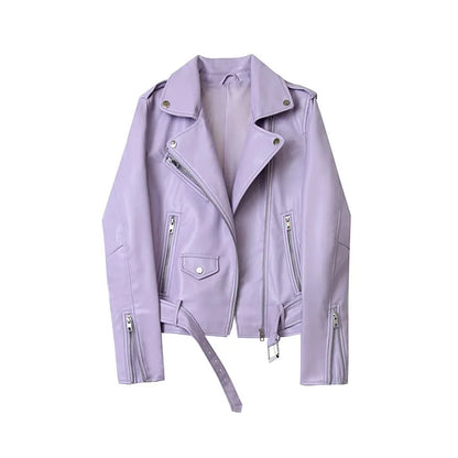 Moto Jackets- Women Faux Leather Biker Jacket- Lavender- IndioGear.com