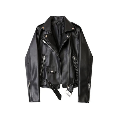 Moto Jackets- Women Faux Leather Biker Jacket- Black- IndioGear.com