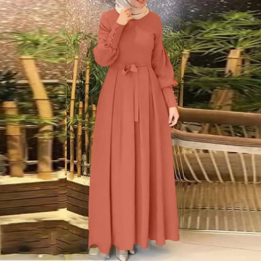 Muslin Maxi Dresses- Traditional Muslim Maxi Dress - Solid Colors- Orange- IndioGear.com