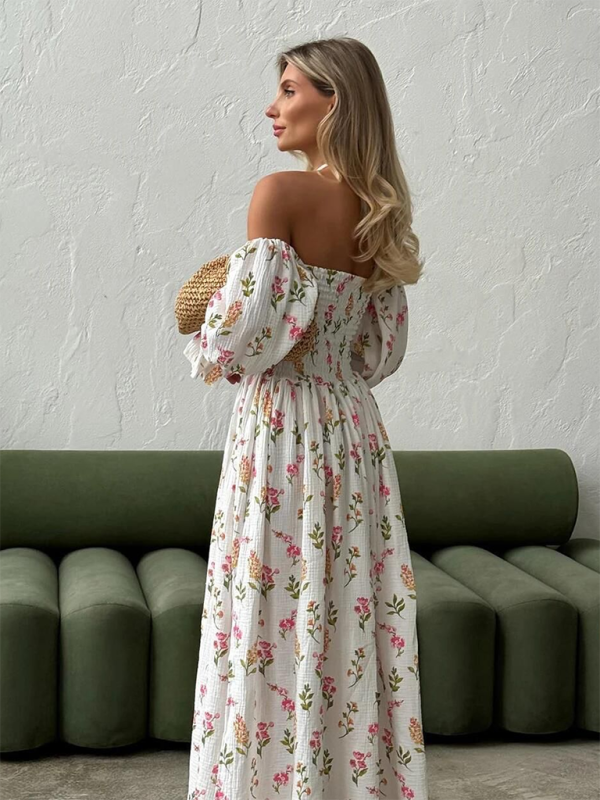 Off Shoulder Dress- Off shoulder Long sleeve Smoke Midi dress- - IndioGear.com