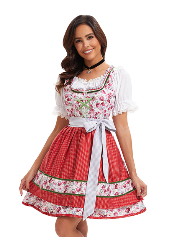 Oktoberfest Dress- Oktoberfest Floral German Beer Maid Traditional Dress- - IndioGear.com