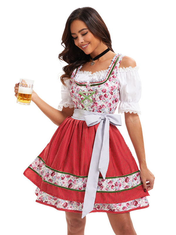 Oktoberfest Dress- Oktoberfest Floral German Beer Maid Traditional Dress- - IndioGear.com