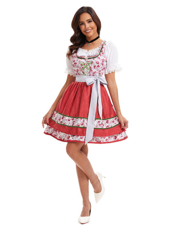 Oktoberfest Dress- Oktoberfest Floral German Beer Maid Traditional Dress- - IndioGear.com