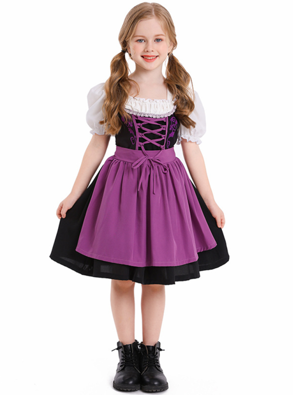 Oktoberfest Dresses- Little Lavender Kid’s Bavarian German Maid Costume Dress- Purple- IndioGear.com