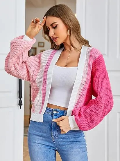 Open Front Cardigans- Chic Chunky Knit Throw-On- Rose Red- IndioGear.com