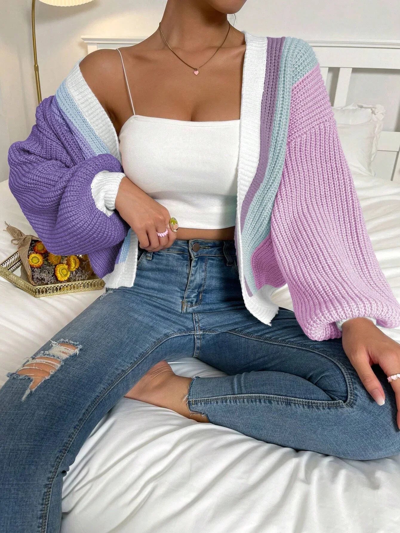 Open Front Cardigans- Chic Chunky Knit Throw-On- Purple- IndioGear.com