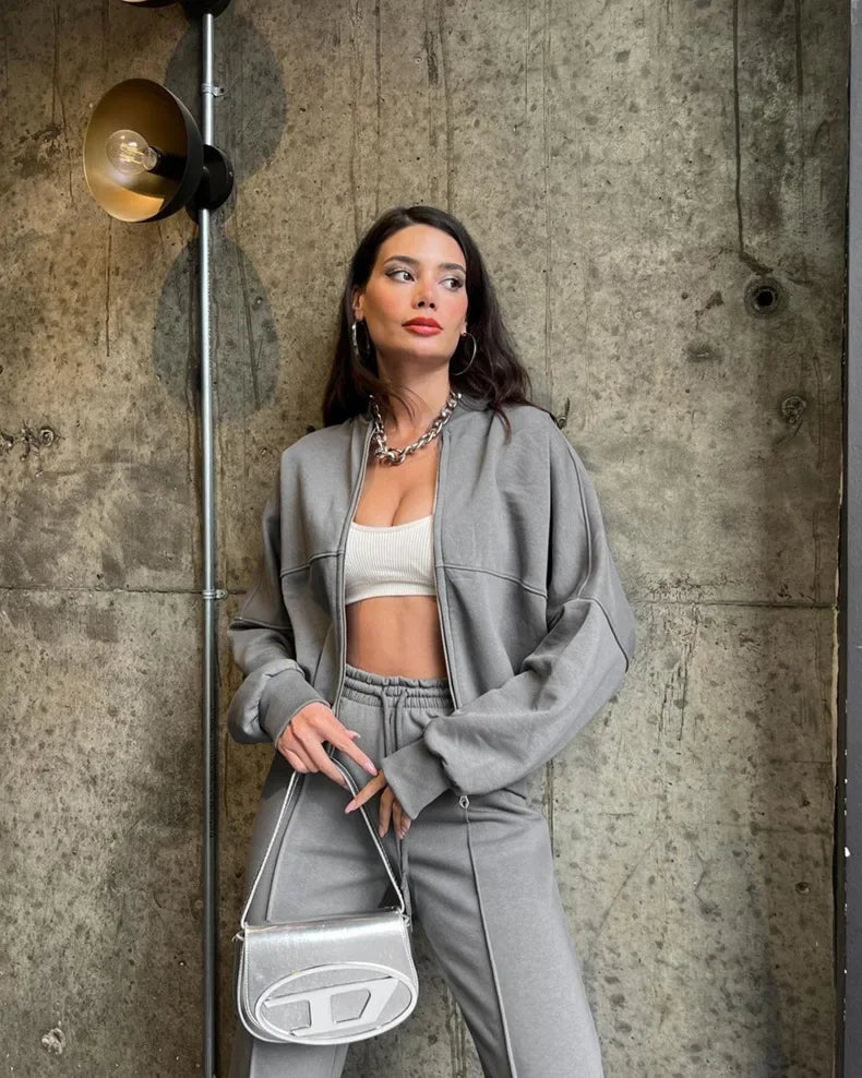 Outfit Sets- Athleisure Sweat Set 2-Piece Sweatpants & Zip-up cardigan- - IndioGear.com