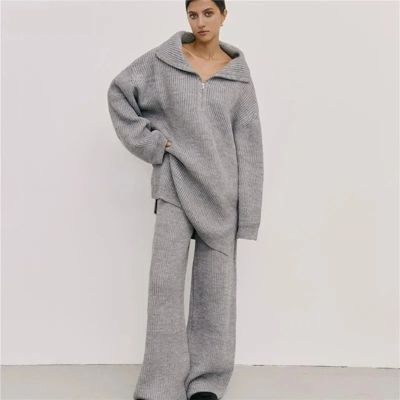 Outfit Sets- Casual Oversize Rib Knit Matching Set Outfit – Inspiring Confidence- - IndioGear.com