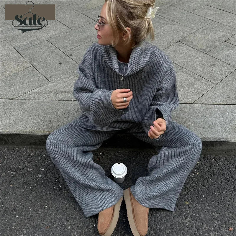 Outfit Sets- Casual Oversize Rib Knit Matching Set Outfit – Inspiring Confidence- - IndioGear.com