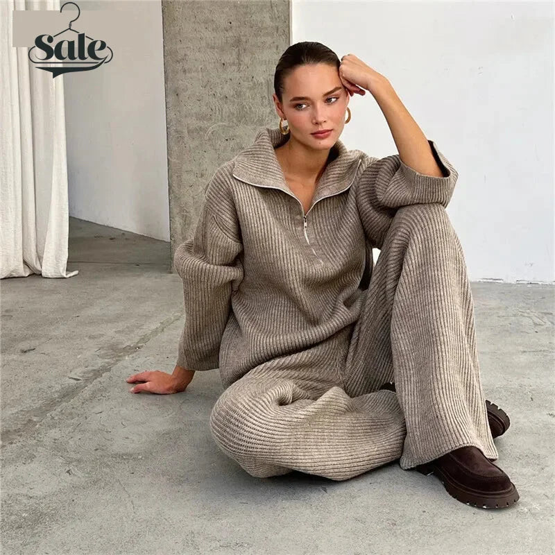 Outfit Sets- Casual Oversize Rib Knit Matching Set Outfit – Inspiring Confidence- - IndioGear.com