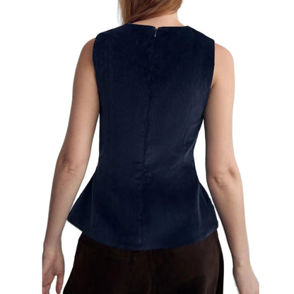 Outfit Sets- Elegant Corduroy Vest and Skirt for Business Office- - IndioGear Women Clothing