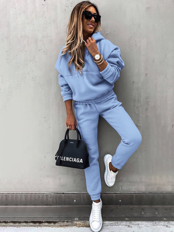 Outfit Sets- Hoodie & Sweatpants Set 2 Piece Pencil Pants and Sweatshirt- Blue- IndioGear Women Clothing