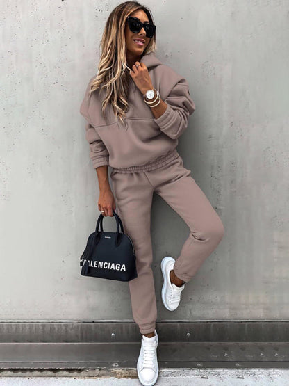 Outfit Sets- Hoodie & Sweatpants Set 2 Piece Pencil Pants and Sweatshirt- Camel- IndioGear Women Clothing