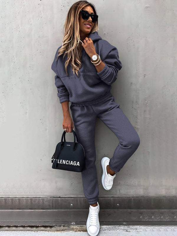 Outfit Sets- Hoodie & Sweatpants Set 2 Piece Pencil Pants and Sweatshirt- Charcoal grey- IndioGear Women Clothing