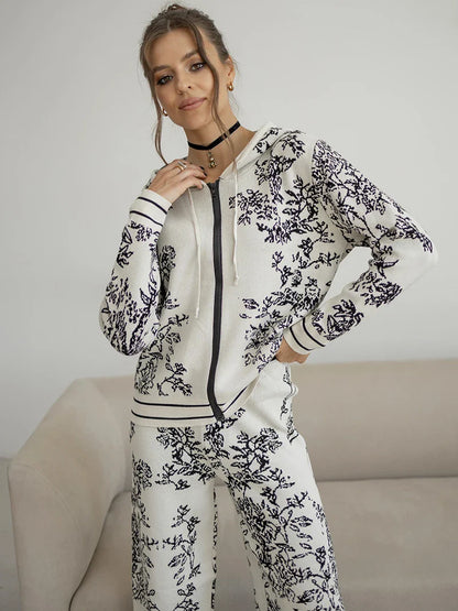 Outfit Sets- Iconic Vines Print Hoodies & Pants Matching Outfits Set- White- IndioGear.com