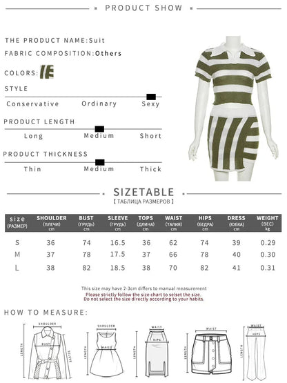 Outfit Sets - Stripe Knit Set for Trendy Outings Polo & Mini Skirt 2 Piece