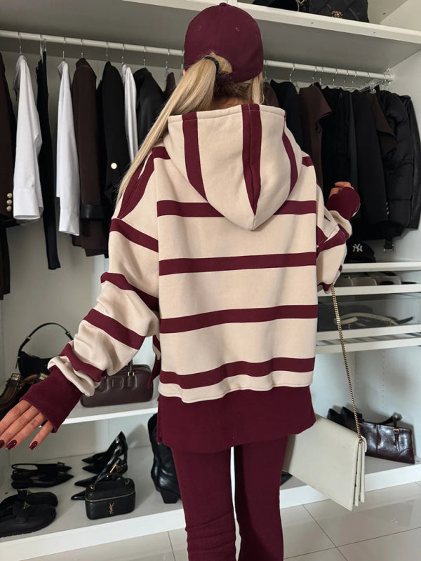 Outfit Sets- Striped Hoodie & Leggings Duo Loungewear Set- - IndioGear Women Clothing