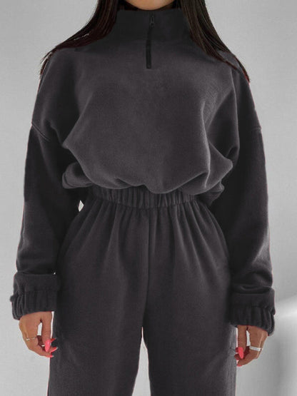 Outfit Sets- Sweats Lounge Pants and Sweatshirt Sporty Outfit- Charcoal grey- IndioGear Women Clothing