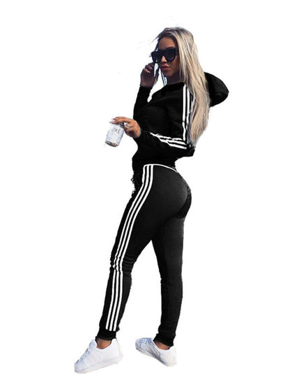 Outfit Sets- Zip-Up Tracksuit Two-Piece Outfit Pants and Hoodie- Black- IndioGear Women Clothing