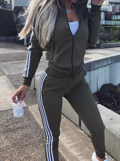 Outfit Sets- Zip-Up Tracksuit Two-Piece Outfit Pants and Hoodie- - IndioGear Women Clothing