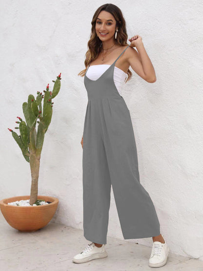 Overalls- Full-Length Bib Playsuit with Tie-Back - Women's Solid Overalls- - IndioGear Fashion and Gear