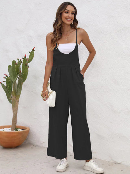 Overalls- Full-Length Bib Playsuit with Tie-Back - Women's Solid Overalls- - IndioGear Fashion and Gear