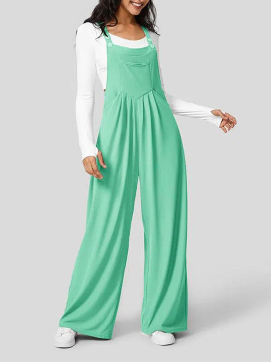 Overalls- Wide-Leg Playsuit Loose Overalls for Women - Solid Utility Bib Pants- Pale green- IndioGear Fashion and Gear