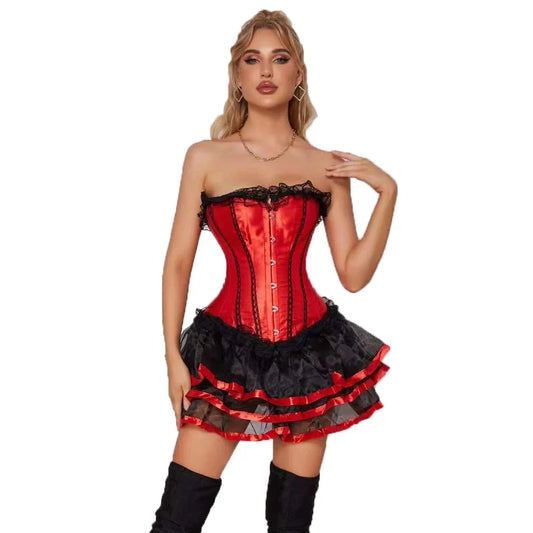 Overbust Corset Dress- Women Overbust Corset Dress Set for Costume Theatrical- - Chuzko Women Clothing