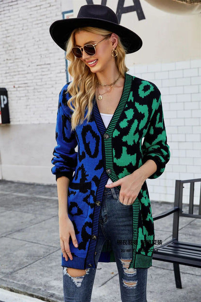 Oversized Cardigans - Chic Predator Print Cardigan