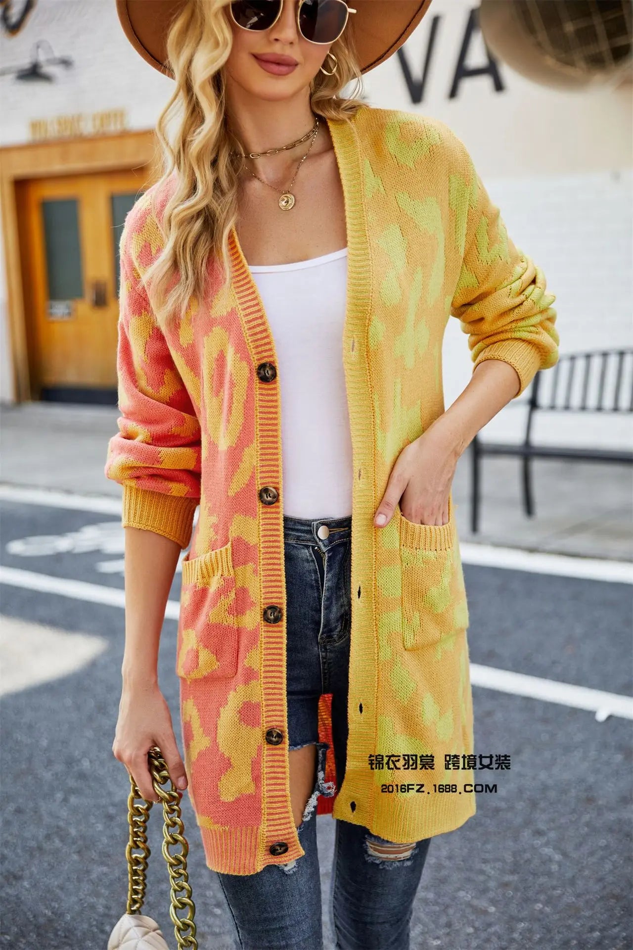 Oversized Cardigans - Chic Predator Print Cardigan