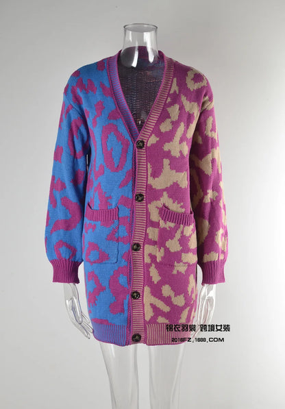 Oversized Cardigans - Chic Predator Print Cardigan