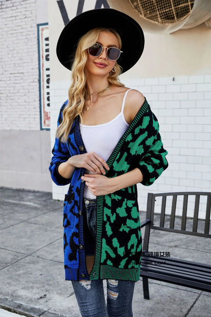 Oversized Cardigans - Chic Predator Print Cardigan