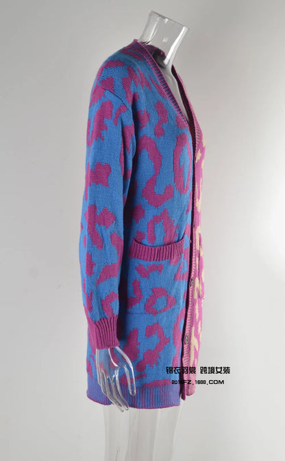 Oversized Cardigans - Chic Predator Print Cardigan