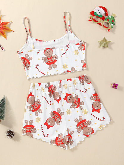 Pajamas- Christmas Gingerbread Pajama Set Holiday Cami & Shorts- - IndioGear Women Clothing