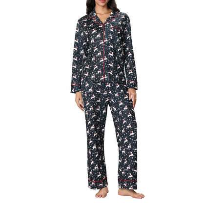 Pajamas- Christmas Pajama Reindeer Loungewear 2-Piece Shirts & Pants- Black- IndioGear.com