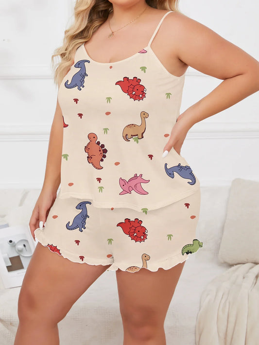 Dino Dreams Curvy 2-teiliges Pyjama-Set aus Camisole und Shorts